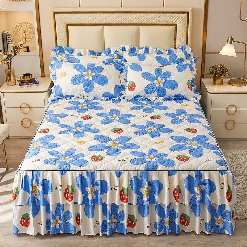 

Лоскутное модное постельное белье, хлопковое теплое бархатное свадебное покрывало с высотой 40 см, юбка для кровати размера Queen King Size, постельные принадлежности 3 Pcs 180x220cm