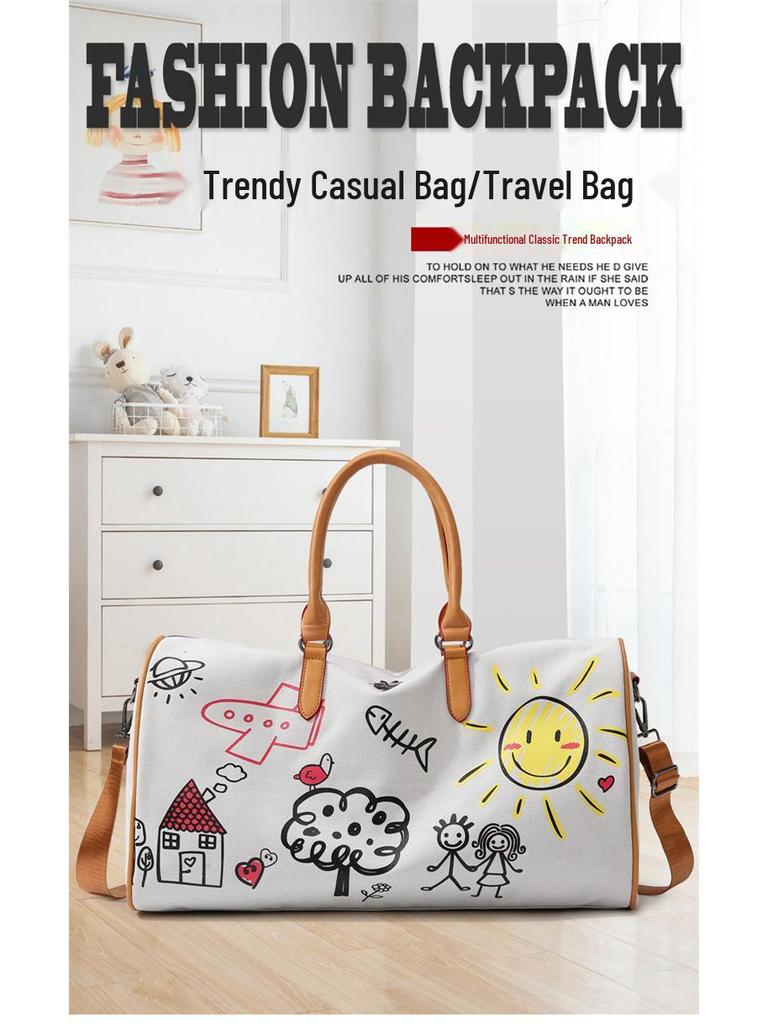 Trendy Graffiti Travel Bag: New Fashion Casual Luggage with Wet/Dry Separation for Women