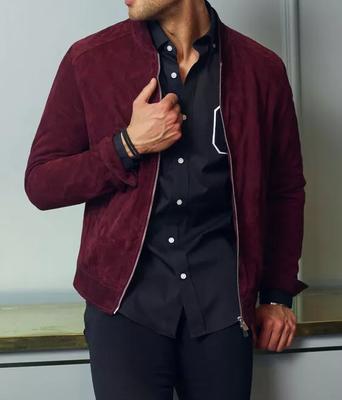 AL KHALID CLASSIC Ny Herrvinröd Mockajacka 100% Rent Lammskinn Stil Slim Fit Jacka