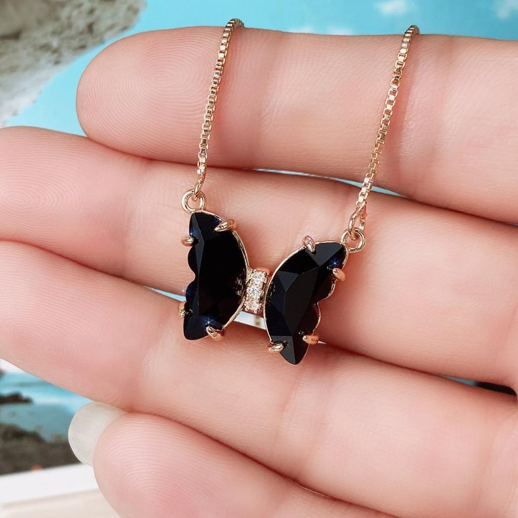 Butterfly Pendant Necklace Gold Color Box Chain for Women Daily Party Jewelry