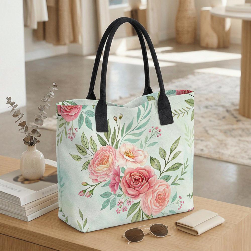 Floral Tote Bag Casual Large Capacity Canvas Shoulder Bag for Daily Use Shopping Travel