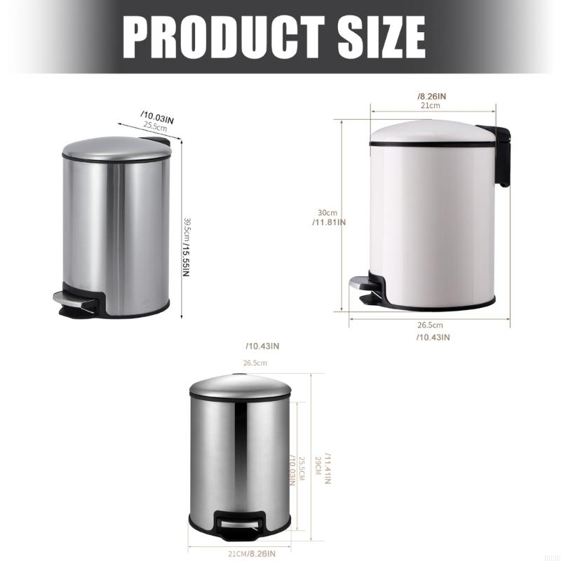 Foot Pedal Operated Stainless Steel Trash Bin with Slow Close Lid and Lid Stay at 90 Degrees B03E