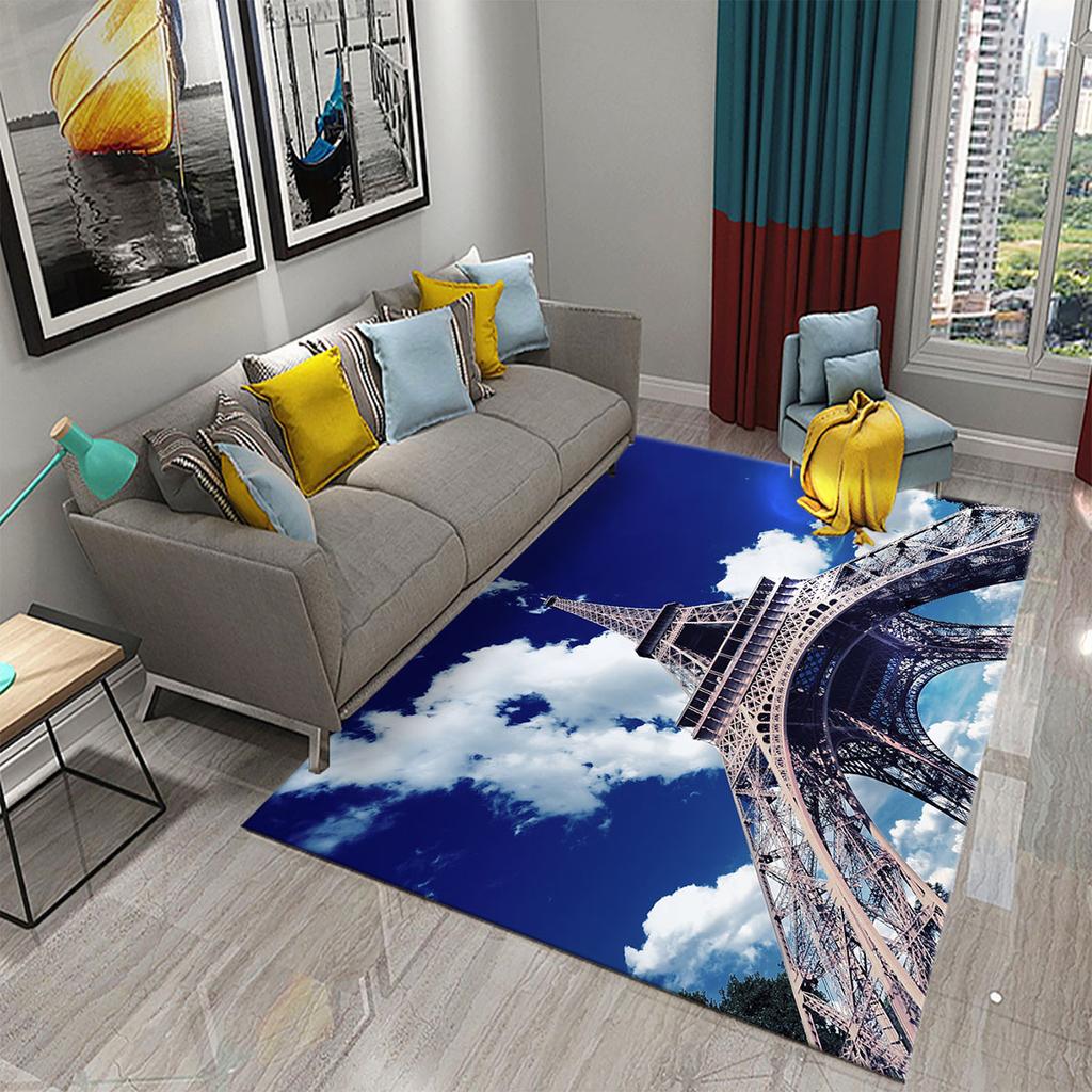 3D Romantic Paris Eiffel Tower Carpets for Living Room Bedroom Bathroom Entrance Non-Slip Rug Decor Kitchen Floor Mat Doormat