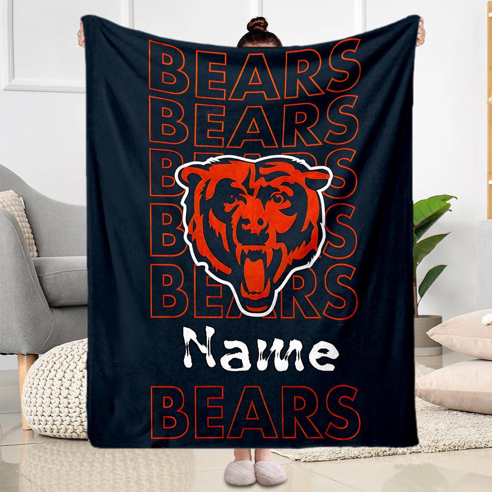Chicago Bears Fan Gear Customize Text Blanket Throw Customizable Blanket Ultra-Soft Great for Seaside Sofa Chair Home Decor All-Season Use