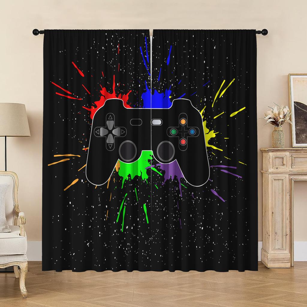 2PC Curtain Game Console With Handle With Pole Pocket Curtains, Suitable For Kitchens, Cafes, Living Rooms, Balconies, Gardens