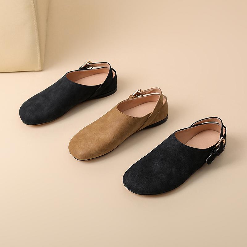Krazing Pot Cow Suede Nubuck Summer Size 46 Size 45 Leisure Shoes Women Round Toe European Design Flats