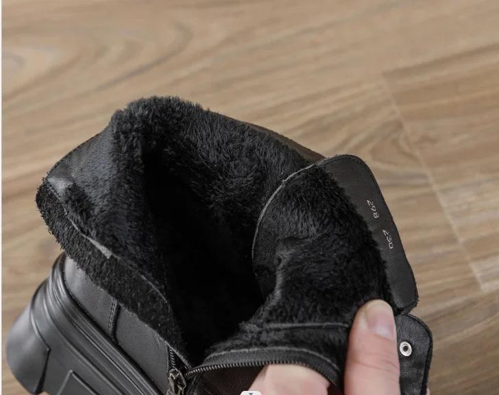 Fashion Brown 7CM Genuine Leather Synthetic Cushioned Autumn Women Spring Durable Ankle Boots Platform Wedge Winter Plush Spring Shoes