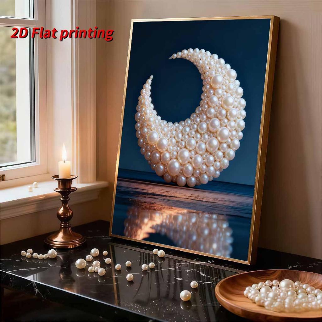 DIY Diamond Art Pearl Painting Kit for Adults,  Moon Over The Sea Special Shaped Pearl Art Painting Wall for Home Office Decor Handmade Gift