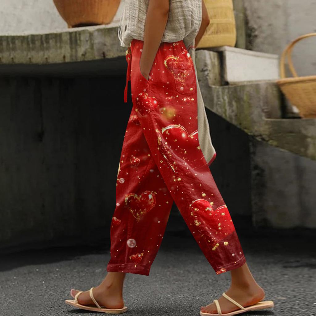 Damen Freizeithose Modische Print Kordelzug Taschen Elastische Taille Hose