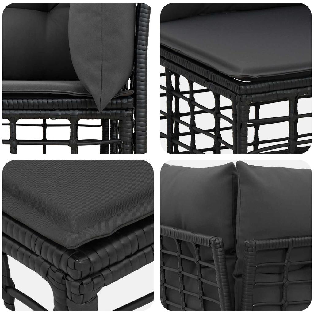 Outdoor Sofa Set with Cushions 6 Pcs Black Polyester