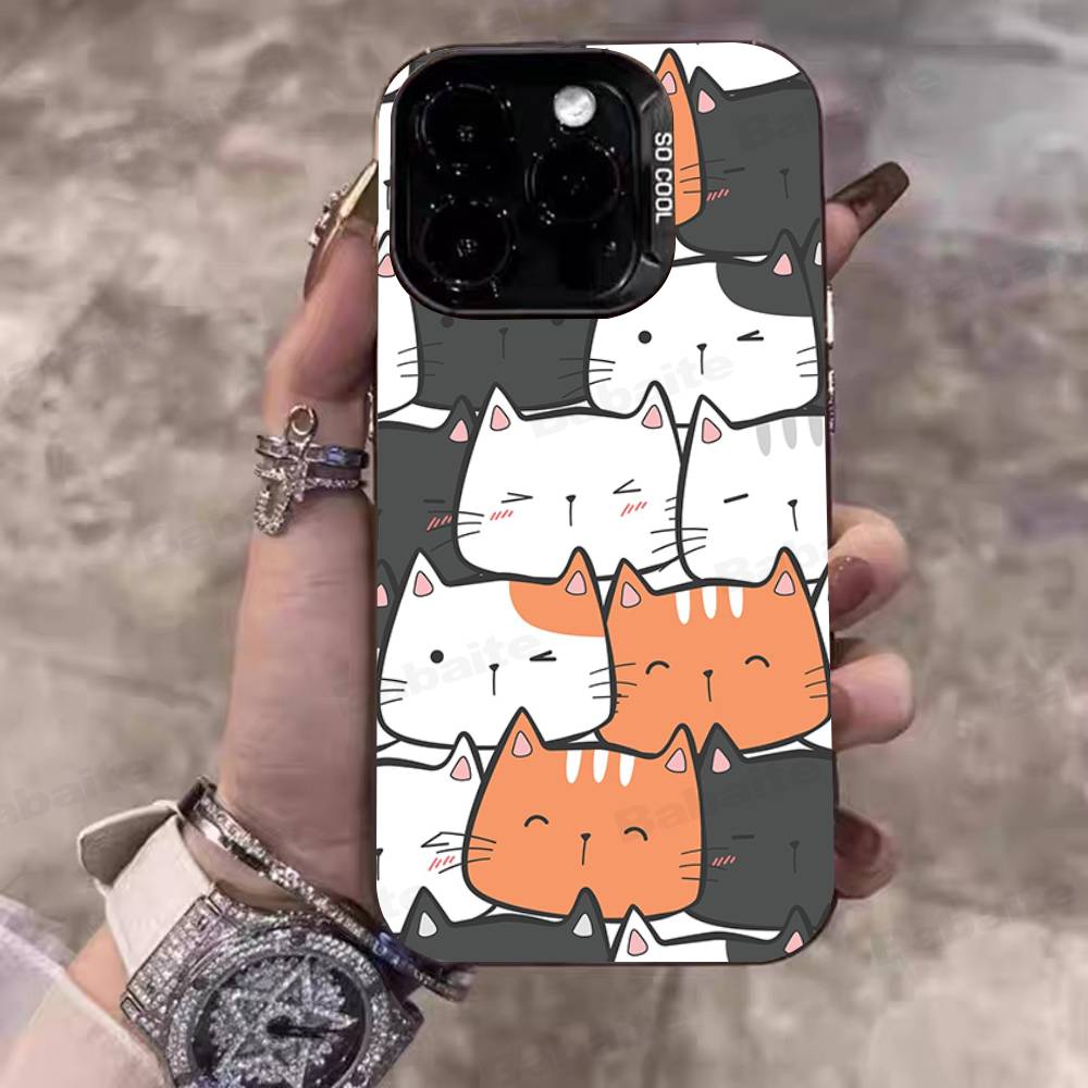 Cartoon Cute Cats Background Phone Case For IPhone 17 16 15 14 11 12 13 Pro Max Pro Plus Colored Silver Cover