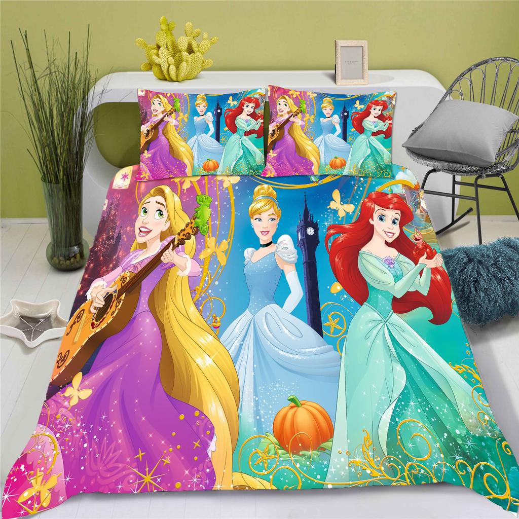 Disney Prinzessin Serie 100% Polyester Bettwäsche Set Bettbezug Für Zuhause 3-teiliges Set 1 Bettdeckenbezug Anime Niedlich Bedruckt Cartoon