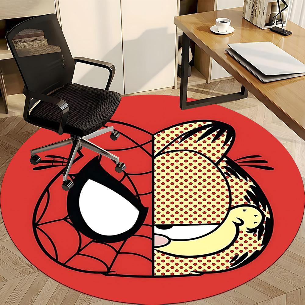 1 Stück Spider-Man Garfield Büro Runder Teppich, Indoor-Matte Geeignet Für Büro, Unter Bürostühlen Schlafzimmer Wohnzimmer Heimdeko, Zimmer Deko