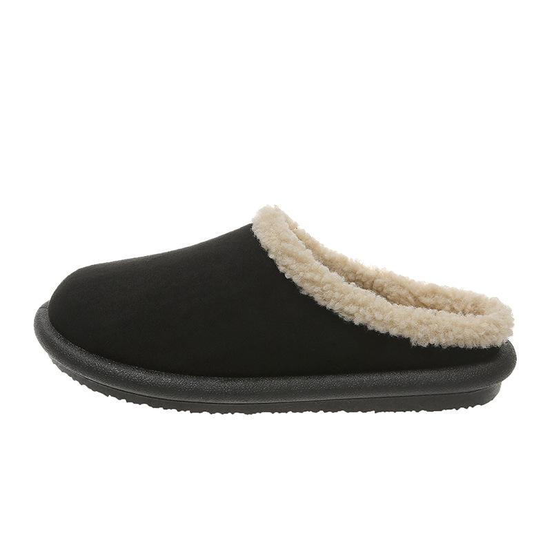 Retro wind fluffy slippers bag head half support shoes women's new flat bottom women's plush snow boots women's shoes