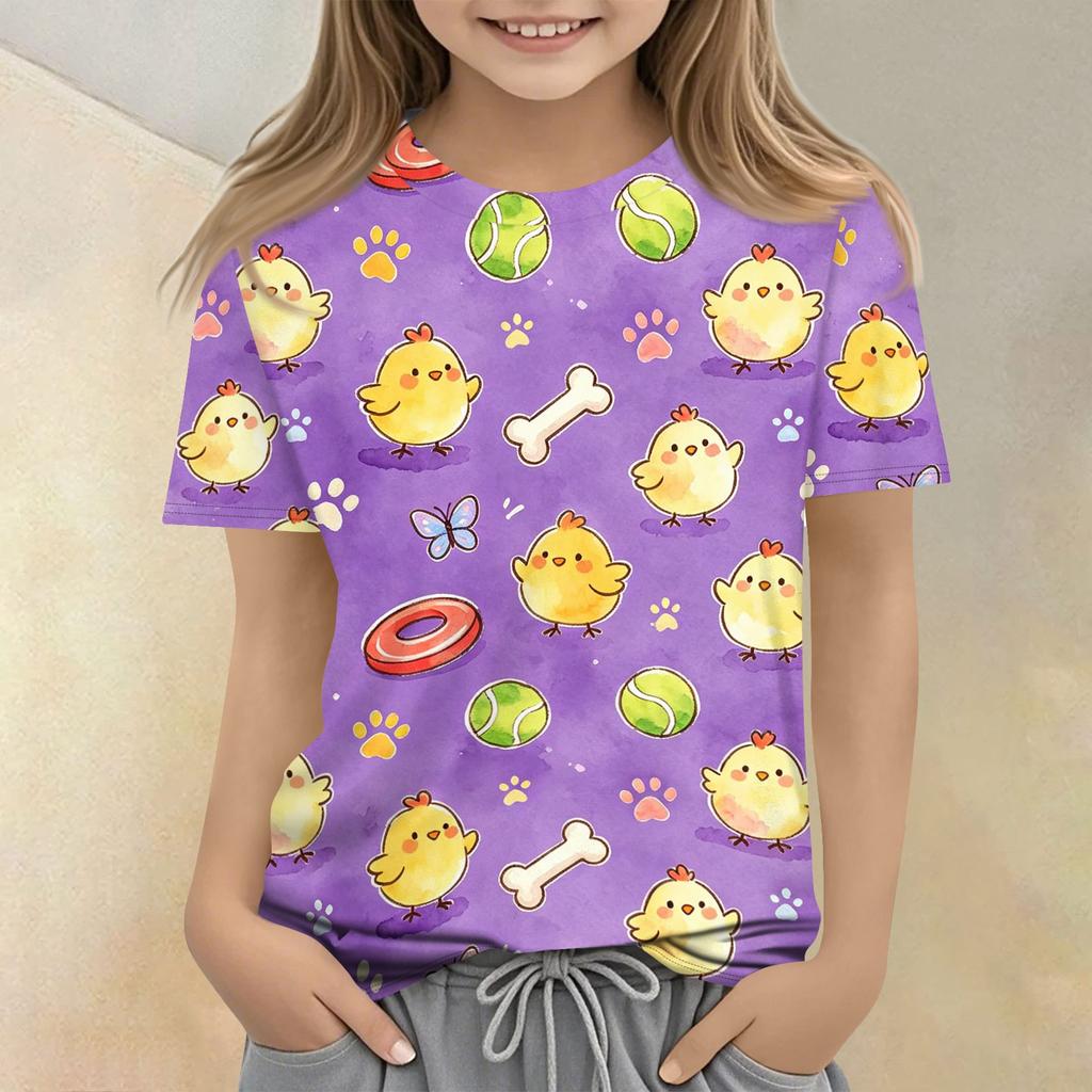 Kids Animal Print Crew Neck Short Sleeve Casual Loose Fit T Shirt Comfortable Lightweight Soft Fabric Suitable for Everyday Wear