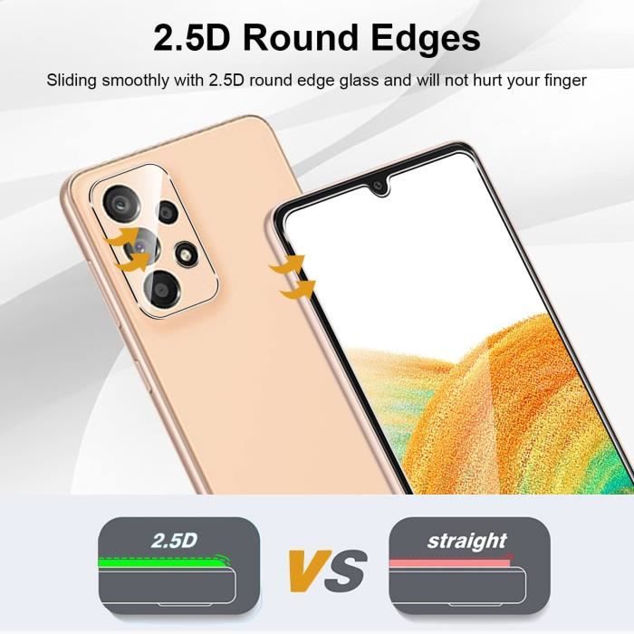 2 Pack Verre Trempé + 2 Pack Caméra Arrière Protecteur Pour Samsung Galaxy A33 5G, Anti Rayures sans Bulles d'air - Dureté 9H Glass