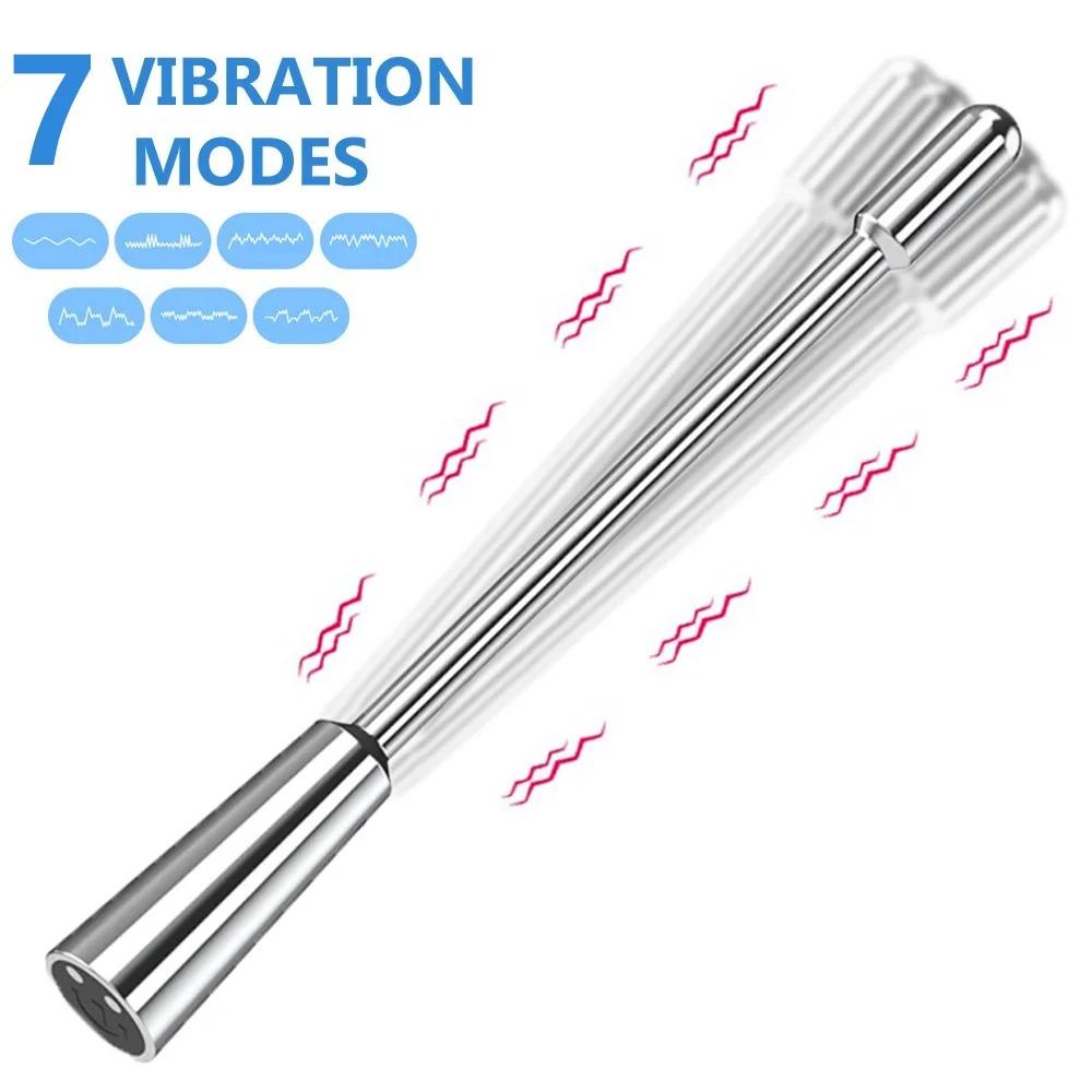 7 Hastigheter Metall Uretral Penisplugg Vibrasjon Mann Rustfritt Stål Penisplugg Kateter Dilator Vibrator Innsats Sexleketøy For Mann