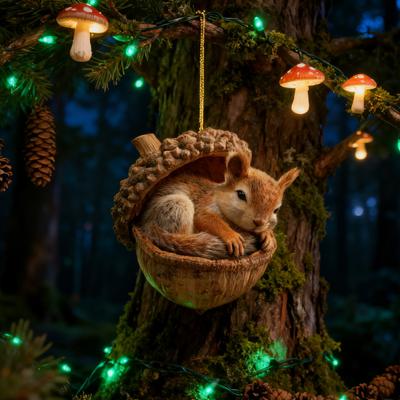 Ornements Gland Animaux de la Forêt Acrylique Plat 2D Pomme de Pin Animal Décorations d'Arbre de Noël Créature des Bois Décoration à Suspendre pour Arbre de Noël Fête à la Maison