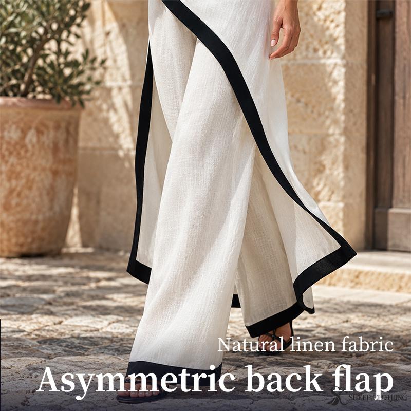 Women Color Block Two Piece Set Cowl Neck Sleeveless Asymmetrical Tunic Top Wide Leg Pants Casual Vacation Outfit