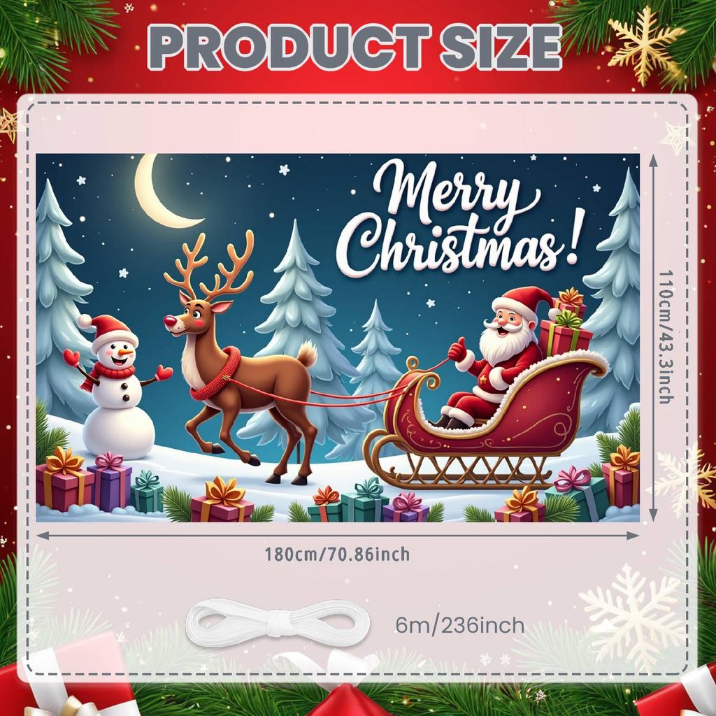 Christmas Decoration Colorful Presents Holiday Banner Santa Claus Banner Santa Sleigh Snowman Banner For Winter Festival Holiday