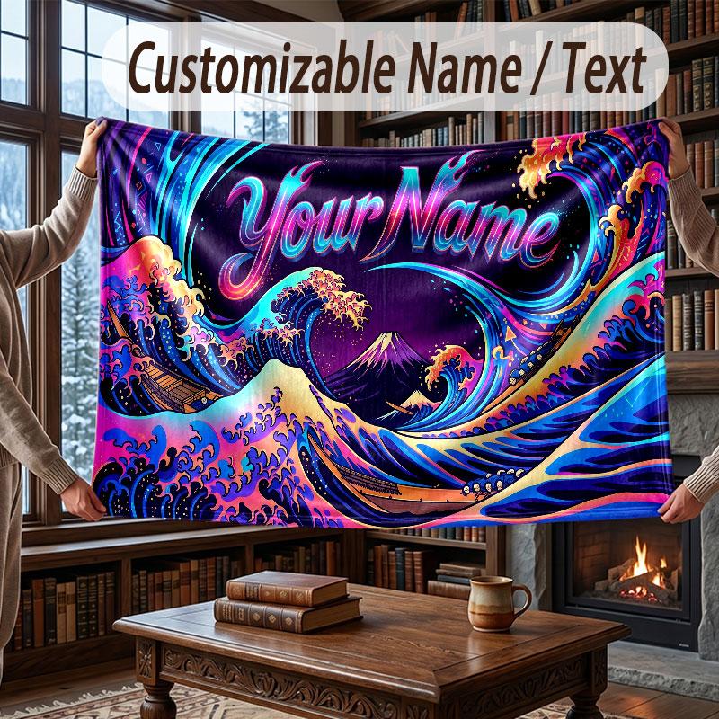 Octopus Sea Life Theme Throw Blanket Custom Name Text Personalized Blanket Soft Cozy Blanket for Home Sofa Bed