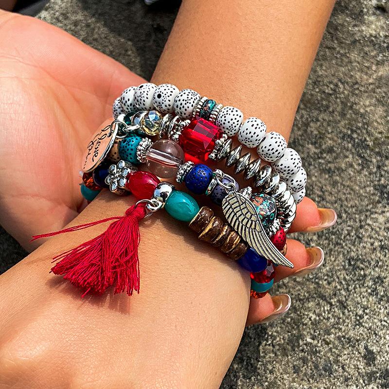 Nepal Multi-Layer Beaded Bracelet Handmade Bracelet Crystal Letter Love Character Jewelry