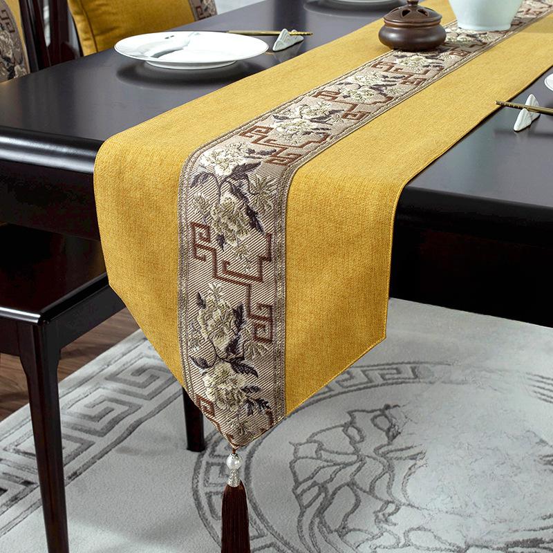 New Chinese Style Retro Table Flag Jacquard Fringed Knitting Table Flag  High-end Table Cloth and Tea Table Cloth Table Runner