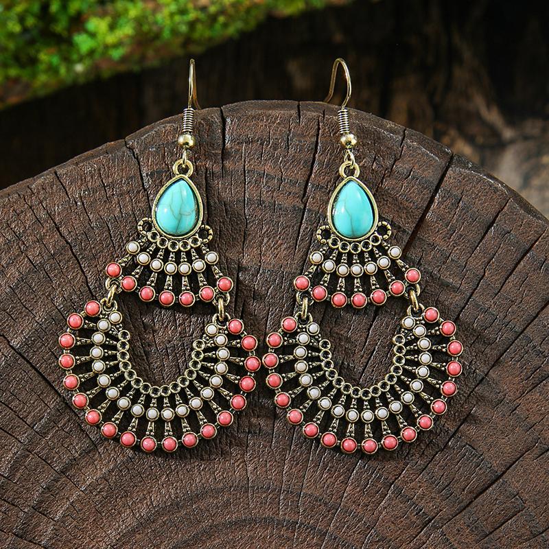 Orecchini Smaltati Colorati Etnici Retrò Bohemien da Donna Boho Fiore Vuoto Geometrico Rotondo Vintage Pendenti Gioielli Regalo