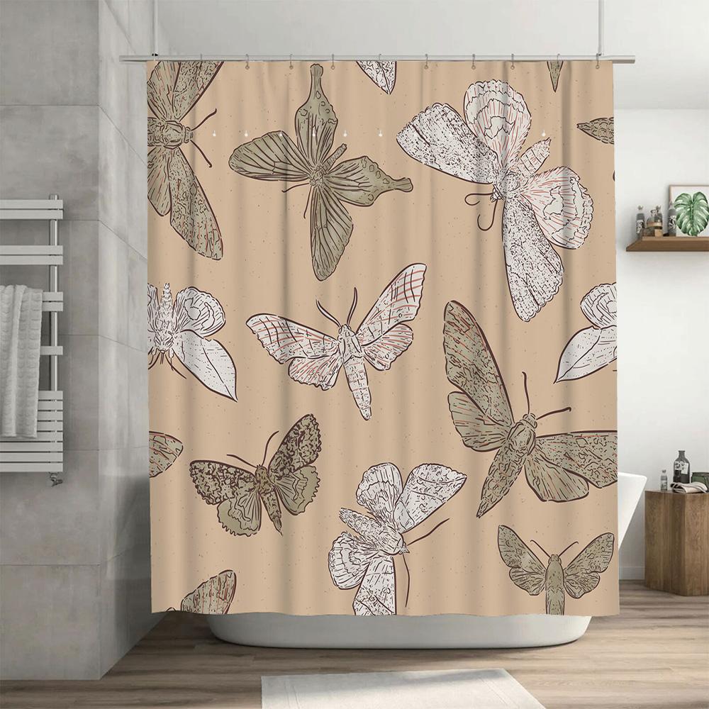 Elegant Butterfly Moth Design Shower Curtain Waterproof Bath Decor Decoration