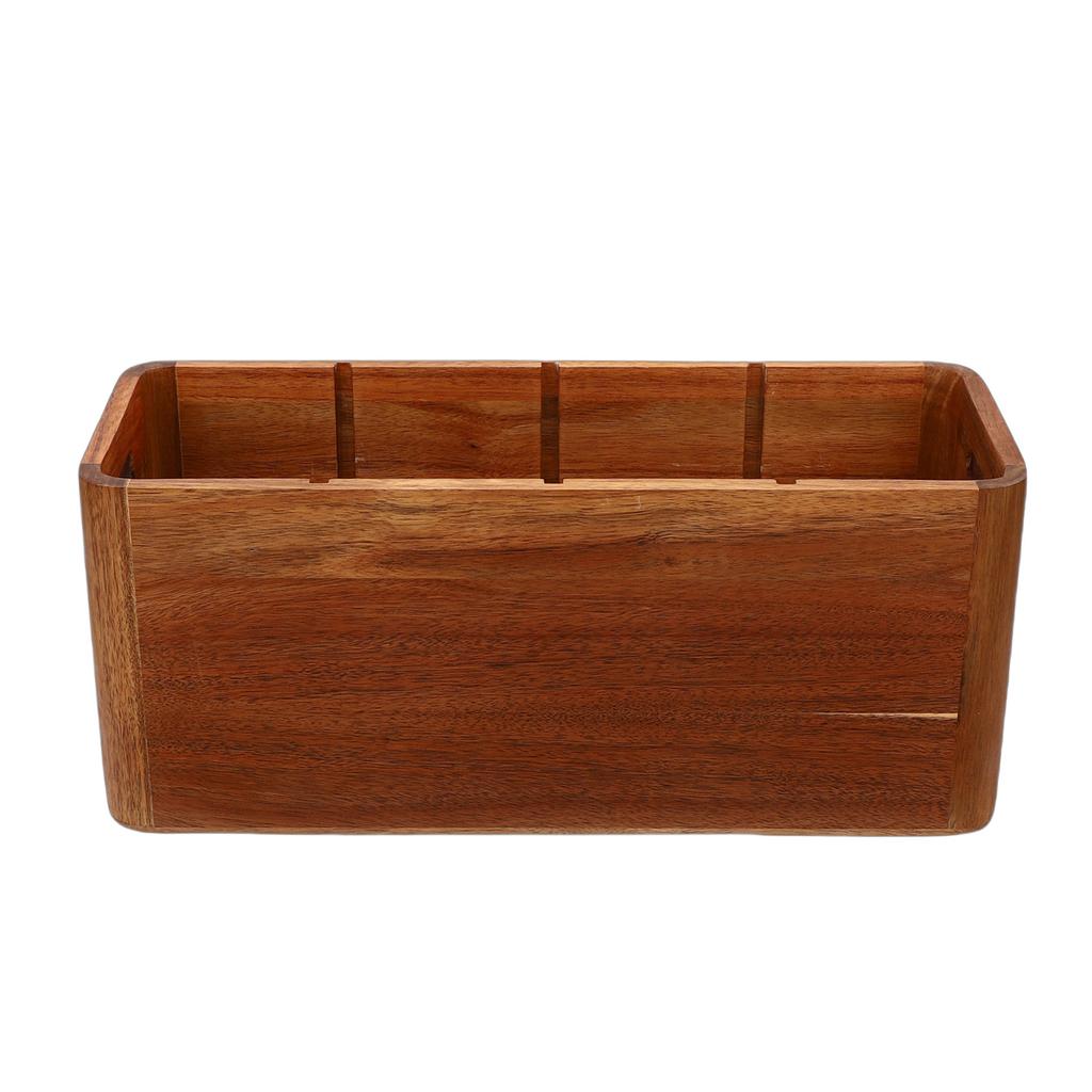 Kitchen Utensil Holder Wooden Countertop Cutlery Storage Organizer Silverware Holder with 4 Compartments for Spoon Fork