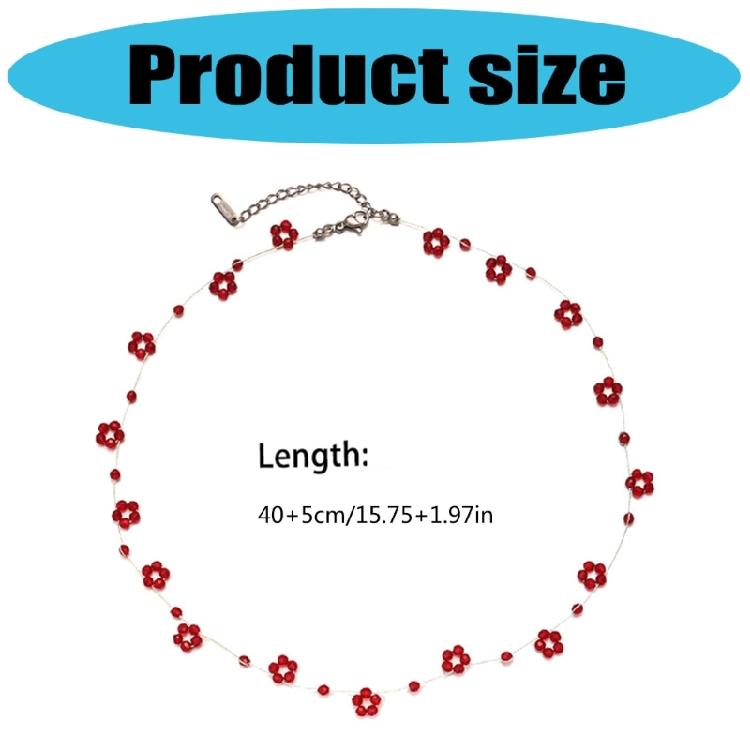 Hypoallergenically Crystal Bead Necklace Red Flower Detailing Lightweight Layering Jewelry Women Clavicle Chain