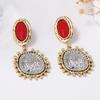 Retro Geometric Alloy Inlaid Resin Earrings for Women Ladies Europe and America Style Exaggerated Pendant Earrings Jewelry Gifts