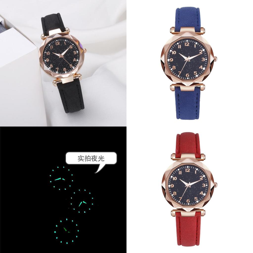 Damen Digitaluhr mit Gürtel und Nachthimmel-Design, lässige Quarz-Armbanduhr