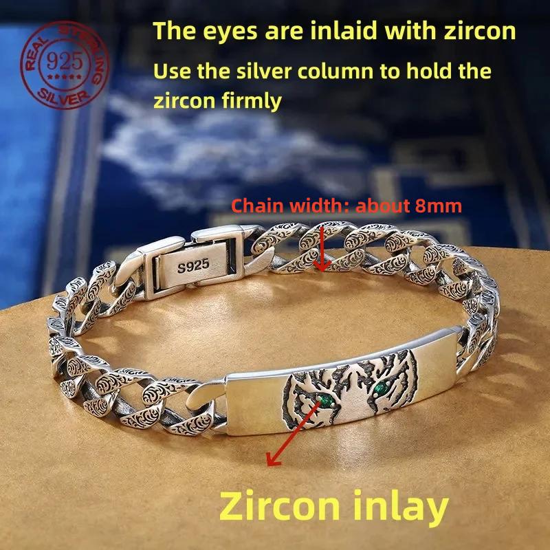 Domineering Simplicity Charm Tiger Totem 925 Silver Original Certified Bracelet Luxury Gift Men and Women Punk Bangle