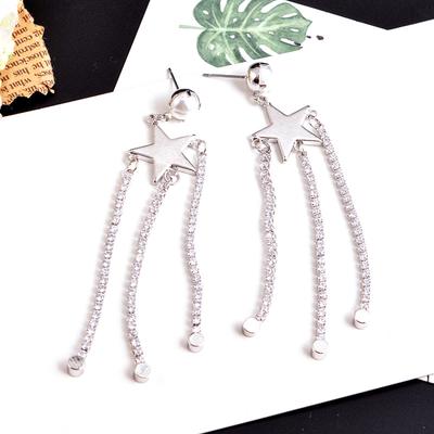 Simple Geometric Asymmetrical Earrings With Diamond Studs, Pentagonal Star Long Fringed Earrings, Earrings.