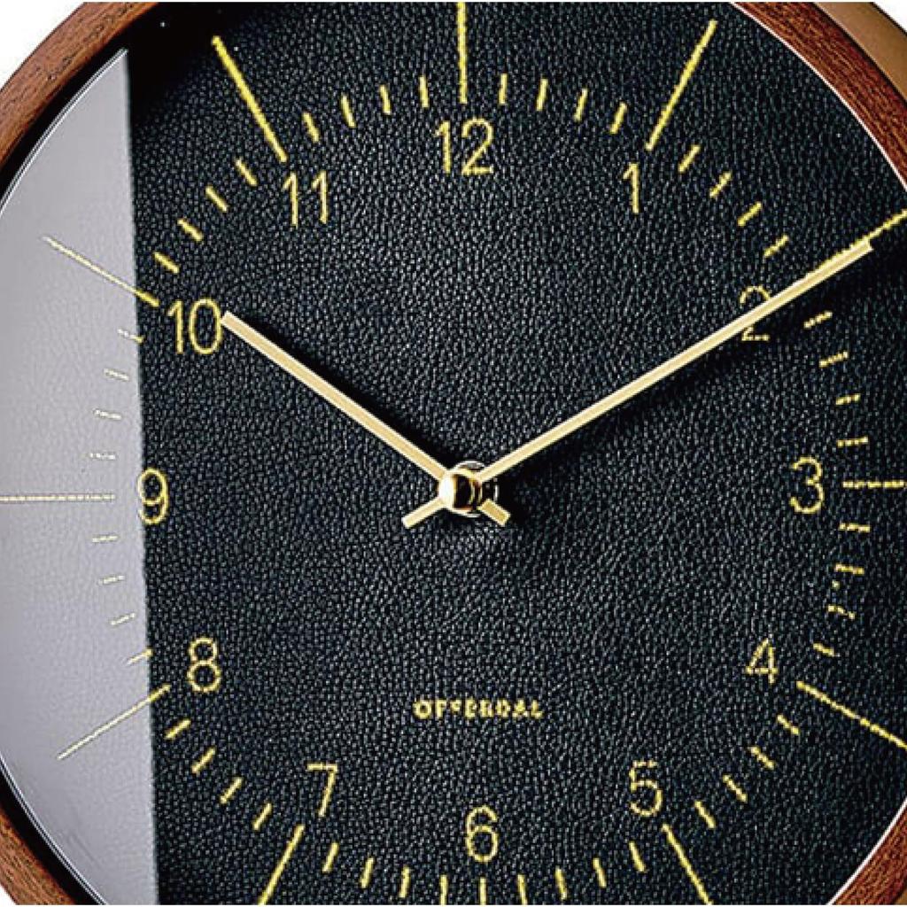 Interform Wall Clock Radio Clock Brandeff Leather Black Synthetic Leather Wood Gold 25cm CL-3354BK