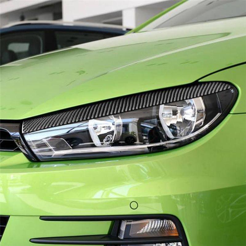 Authentic Car Carbon Fiber Headlights Eyebrows Eyelids Cover Stickers Eyelash Head Light Lamp Stickers For Scirocco 2009-2016