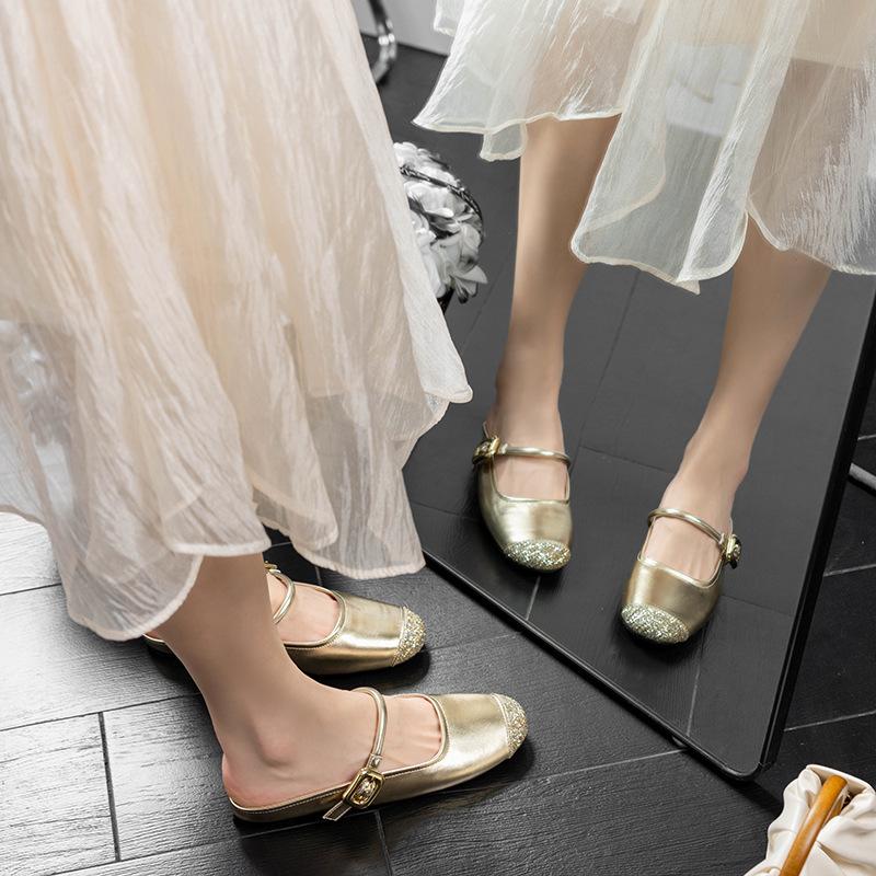 

Кожаные туфли на плоской подошве Yuexinwang для женской обуви Huizhou Su Yinyin, такие же классные тапочки, летняя сумка, повседневные сандалии на плоской подошве для женщин 40 золотой