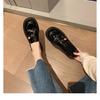 Sheepskin version~ super soft leather platform loafers women's small gold buckle thick heel single shoes black British lazy small leather shoes