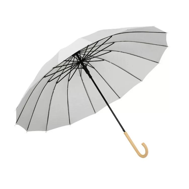 16-Rib Umbrella with Japanese-Style Fresh Design, Leather Handle, Curved Hook, Straight Pole, Large Double-Person Umbrella for Sun and Rain, Gift or