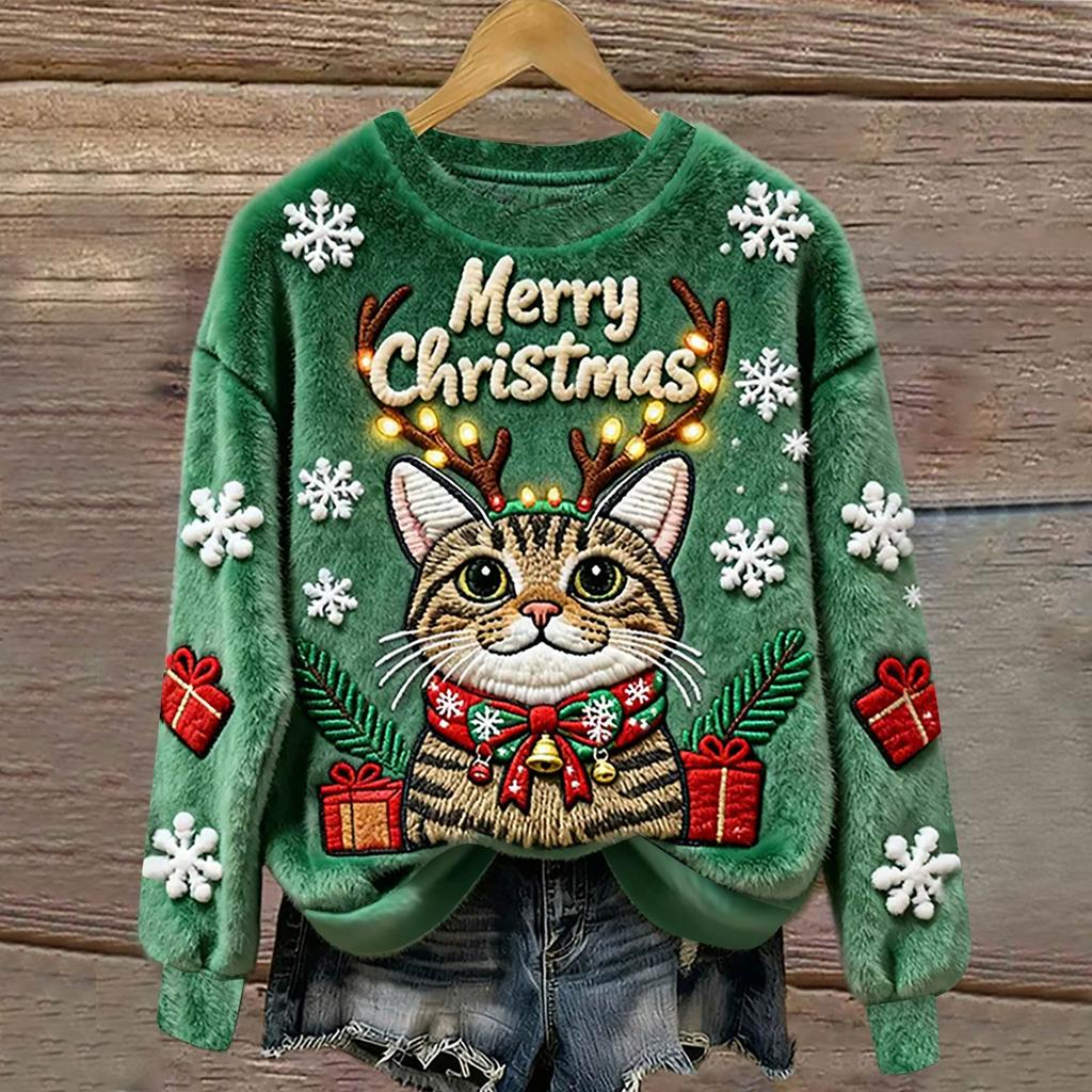 Women's Fashion Casual Round Neck Long Sleeve Top Printed Pullover Sweatshirt