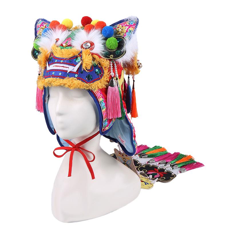 New Year of the Sheep Ethnic Style Thickened Velvet Lion Hat Boys and Girls Spring Festival Cute Tiger Head Hat Fringed Ear Hat