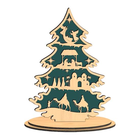 Christmas Tree Table Sign Decoration Farmhouse Rustic Jesus Nativity Wooden Ornament with Base Home Office Bookshelf Desktop Decor