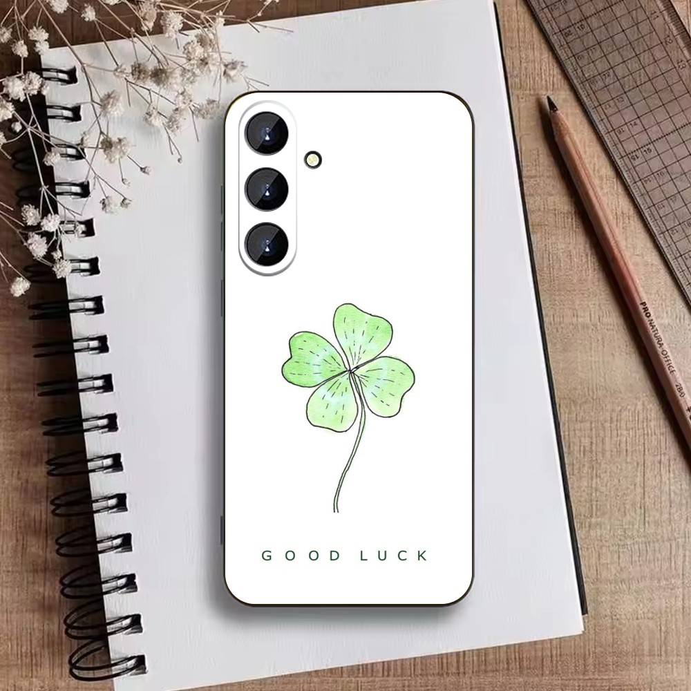 2026-Four-leaf Clover Phone Case For Samsung Galaxy A73,A21s,A22,A31,A52,A53,A71,A41Soft Black Shell
