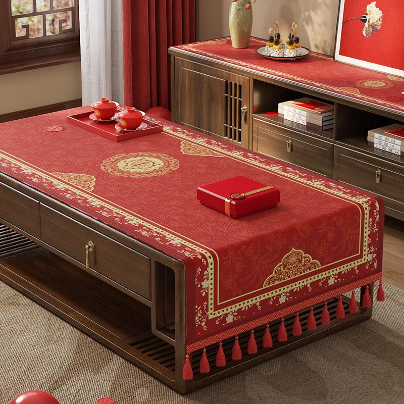 Wedding Coffee Table Cloth, Tablecloth, Red Festive Wedding Room Decoration, Living Room Happy Cover Cloth, Engagement Tablecloth