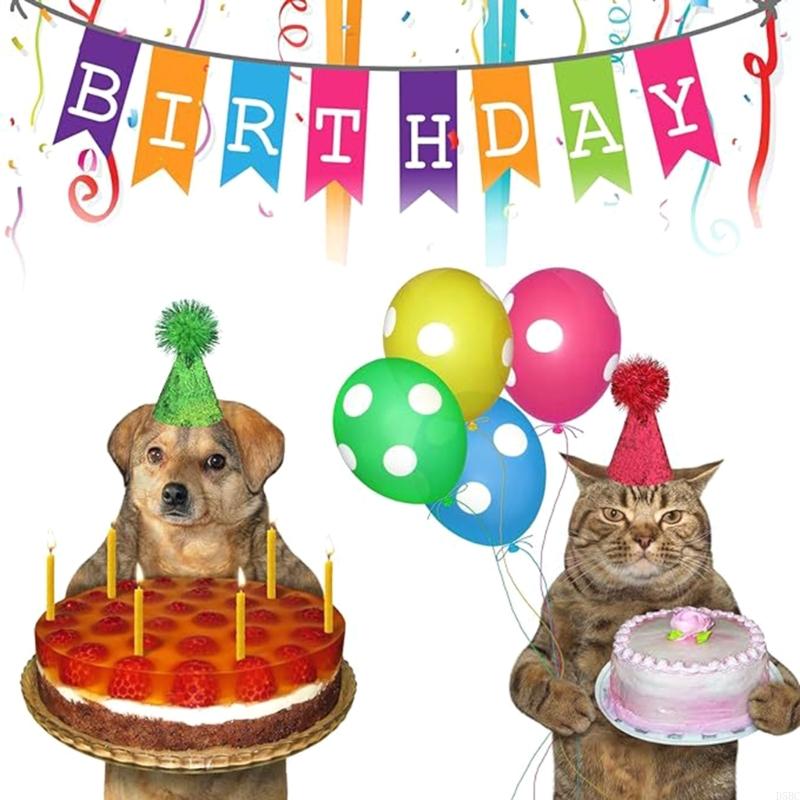 Pet Party Hat Glittering Powder Hat with Adjustable Rope For Dog and Cats 6PCS