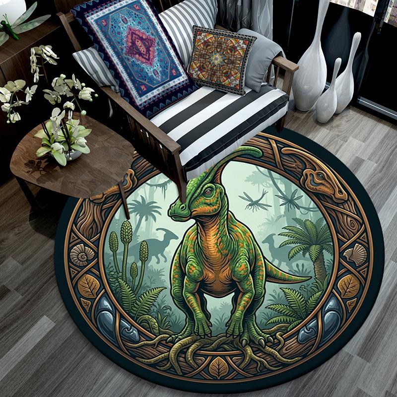 Prehistoric Jungle Adventure Round Area Rug Under Office Chairs Bedroom Living Room Home Decor