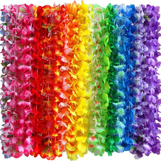 24Pcs Hawaiian Leis Faux Silk Flower Necklace Tropical Party Favor Beach Dance Leis Birthday Pool Party Decoration