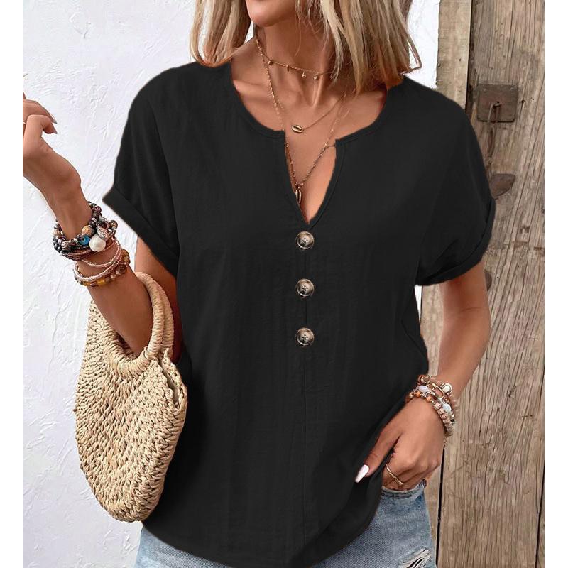 

Женская рубашка 5XLT Летняя Повседневная Элегантная Женская на пуговицах с V-образным вырезом и короткими рукавами XL