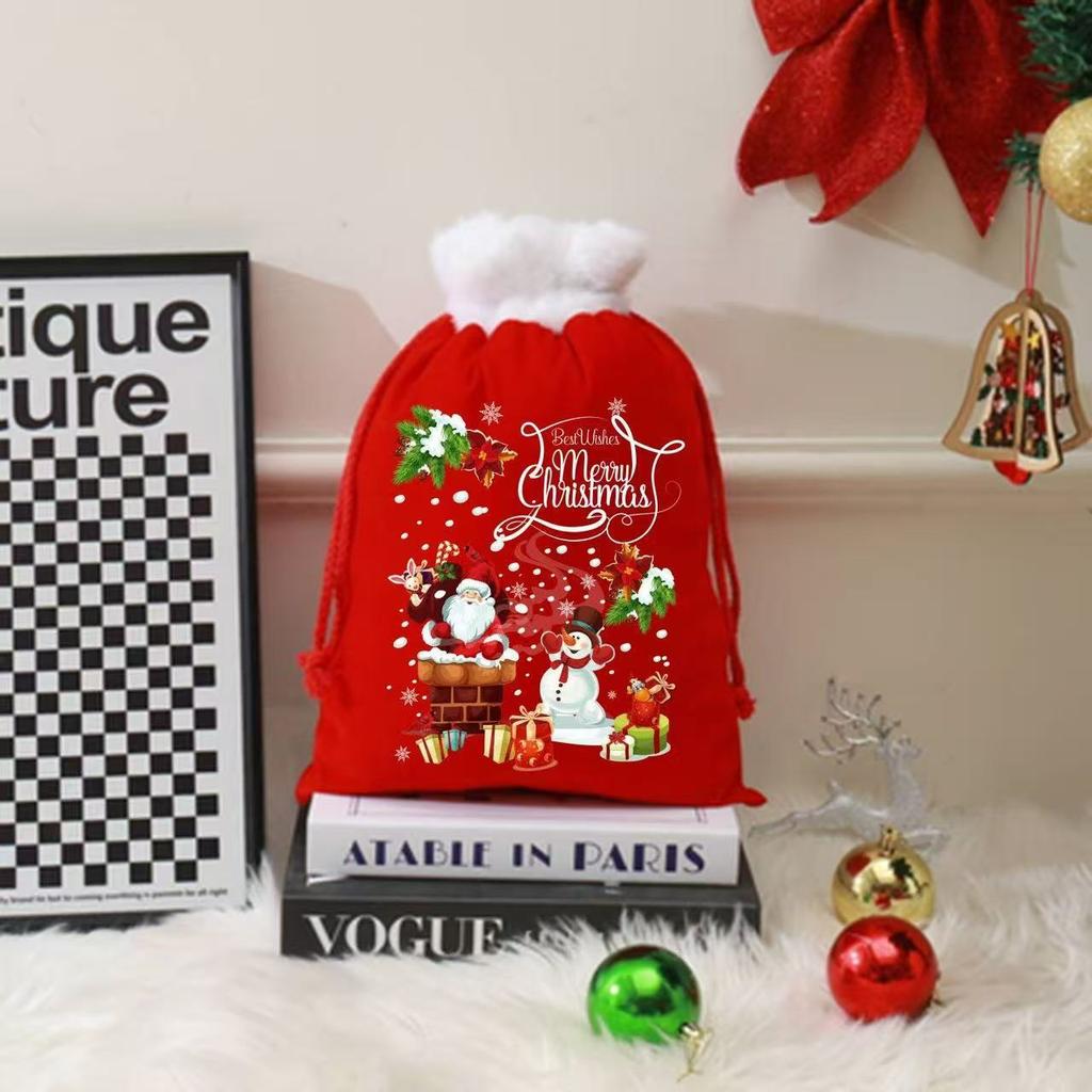 30x40cm Large Christmas Gift Bag Velvet Santa Claus Candy Bags Drawstring Pouch Christmas Eve Party Apple Bag Packaging Bag